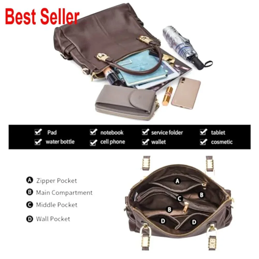 Top Grain Pebbled Cowhide Leather Satchel Tote Shoulder Bag